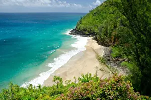Natural World Prints: Hanakapiai Beach along the Kalalau trail Na'Pali Coast Kaua'i; a popular spot for day-trippers but not