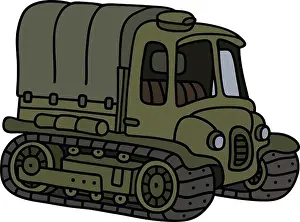 Khaki Prints: Hand drawing of a funny vintage artillery tractor