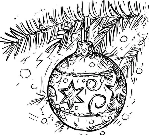 Hand drawing vector illustration of Christmas ball decoration on the tree