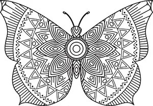 Zentangle Prints: hand drawn for adult coloring pages with butterfly zentangle monochrome sketch
