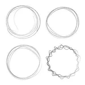 Weaving Prints: Hand drawn circles, circular scribble black doodles