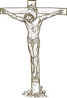 hand drawn drawing sketch illustration of Jesus Christ hanging on the cross
