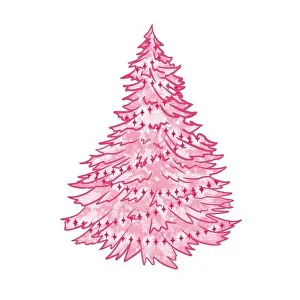Baby Girl Prints: Hand drawn illustration of pink baby girl Christmas tree winter design