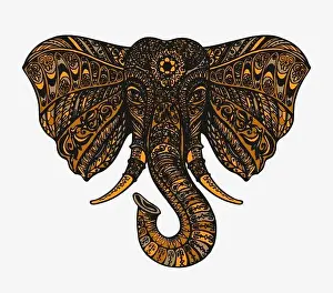 Batik Prints: Hand drawn indian elephant head. Ethnic patterns. Vector illustration