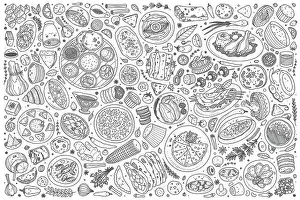 Hand drawn Indian food set doodle vector background