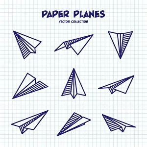 Hand drawn planes on checkered paper sheet
