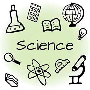 Diploma Prints: Hand drawn science design set. Doodle style vector illustration isolated on color background