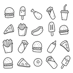Hand drawn set of fast food elements