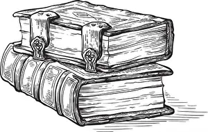 Clasp Prints: hand drawn sketch stack from two oldest books isolated on white background vector illustration
