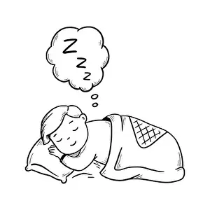Bedtime Prints: Hand drawn sleep kid boy. Doodle sketch style