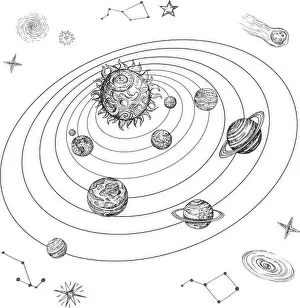 Mercury Prints: Hand drawn solar system with sun