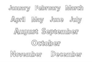 Calender Prints: Hand drawn uppercase month names of the year for stickers