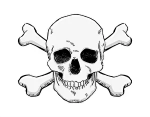 Black Head Prints: Hand drawn Vector illustration of crossbone skull