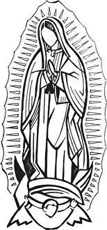 Beliefs Prints: Hand drawn vector illustration or drawing of our lady of Guadalupe