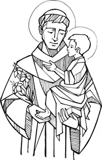 Drawing Art Prints: Hand drawn vector illustration or drawing of Saint Anthony of padua