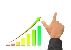 Rising Prints: hand and growing bussiness graph on white back ground