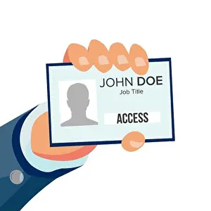Holder Prints: Hand Holding Id Card Vector. Identity Card With Photo And Job Title