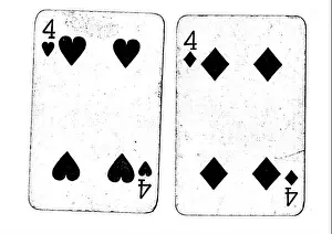 Las Vegas Prints: A hand of vintage black and white playing cards isolated on a white background