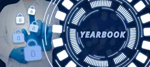Origin Prints: Hand writing sign Yearbook, Word for publication compiled by graduating class as a record of the years activities