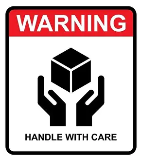 Outline Vector Vectors Prints: Handle with care flat icon with warning label isolated on white background