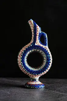 Cappadocia Prints: Handmade Ceramic Hittite Wine Vessels Jar Handcrafted / Handicraft with Traditional Pattern on Dark Surface