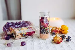 Crystals Prints: Handmade spell jar bottles with good intentions for home protection and inner balance
