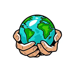 Give Prints: Hands holding Earth globe. Nature, ecology concept vector illustration