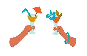 Wineglass Prints: Hands holding summer cocktails. Summer vacation, party