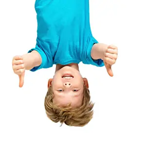 Upside Down Prints: Handsome little boy hanging upside down