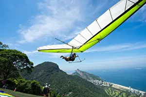 Rio De Janeiro Prints: Hangglider taking off from the ramp at Pedra Bonita