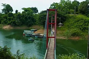 Tourism Industry Prints: A Hanging bridge on Kaptai Lake in Rangamati