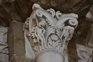 New Testament Prints: Hanging of Judas depicted in the Romanesque capital dated from the 12th century in the Basilica of Saint Mary Magdalene
