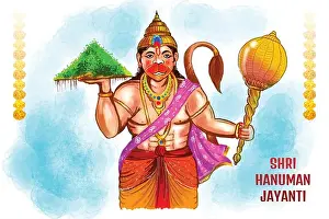 Dussehra Prints: Hanuman jayanti celebration greeting card background