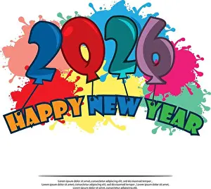 Business Card Prints: Happy 2026 New Year card with balloon
