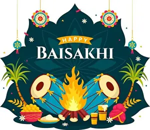 Happy Baisakhi Vector Illustration of Vaisakhi Punjabi Spring Harvest Festival of Sikh Celebration with Drum
