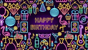 Flamingo Prints: Happy Birthday Neon Banner