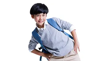 Toothy Smile Prints: Happy boy with schoolbag on back