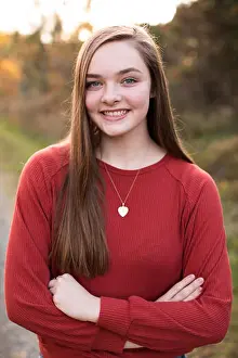 Arms Crossed Prints: Happy, Confident, Camera Aware 18 Year Old Girl, at Sunset on Trail