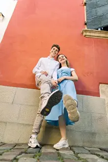 Leash Prints: Happy crazy funny couple in summer casual clothes