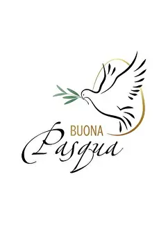 Bird Branch Prints: Happy Easter. Elegant inscription 'Happy Easter' in italian language with Dove and Olive branch