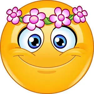 Smiley Face Prints: Happy emoji emoticon with flower head wreath