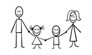 Stickman Prints: Happy family concept. Parents and their children stick figures isolated on white background