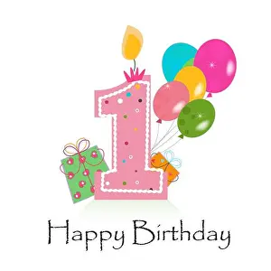 Numeral Prints: happy first birthday card vector