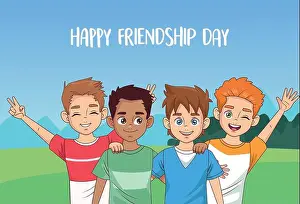 Brother Prints: happy friendship day celebration with group of boys in the park vector illustration design