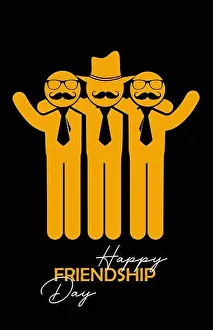 Mustaches Prints: Happy Friendship Day. Greeting card design with three friends silhouettes with ties