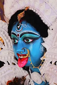 Devi Prints: happy kali puja and diwali, idol of hindu goddess maa kali at puja pandal in west bengal