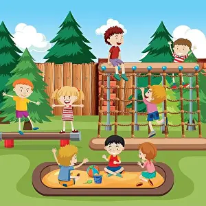 Vector Vector Vectors Prints: Happy kids playground scene illustration