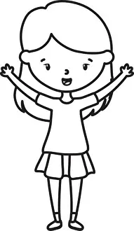 happy little girl cartoon character line style vector illustration