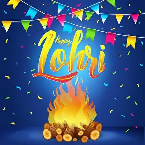 Punjab Prints: Happy Lohri Banner, Greeting Card, Punjabi Festival Celebration