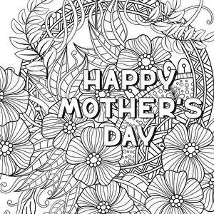 Mothers Day Prints: Happy Mother's Day coloring page for adult coloring book